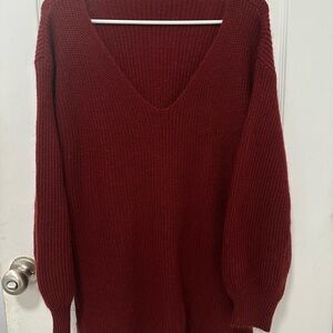 Women's Deep Red V-Neck Sweater